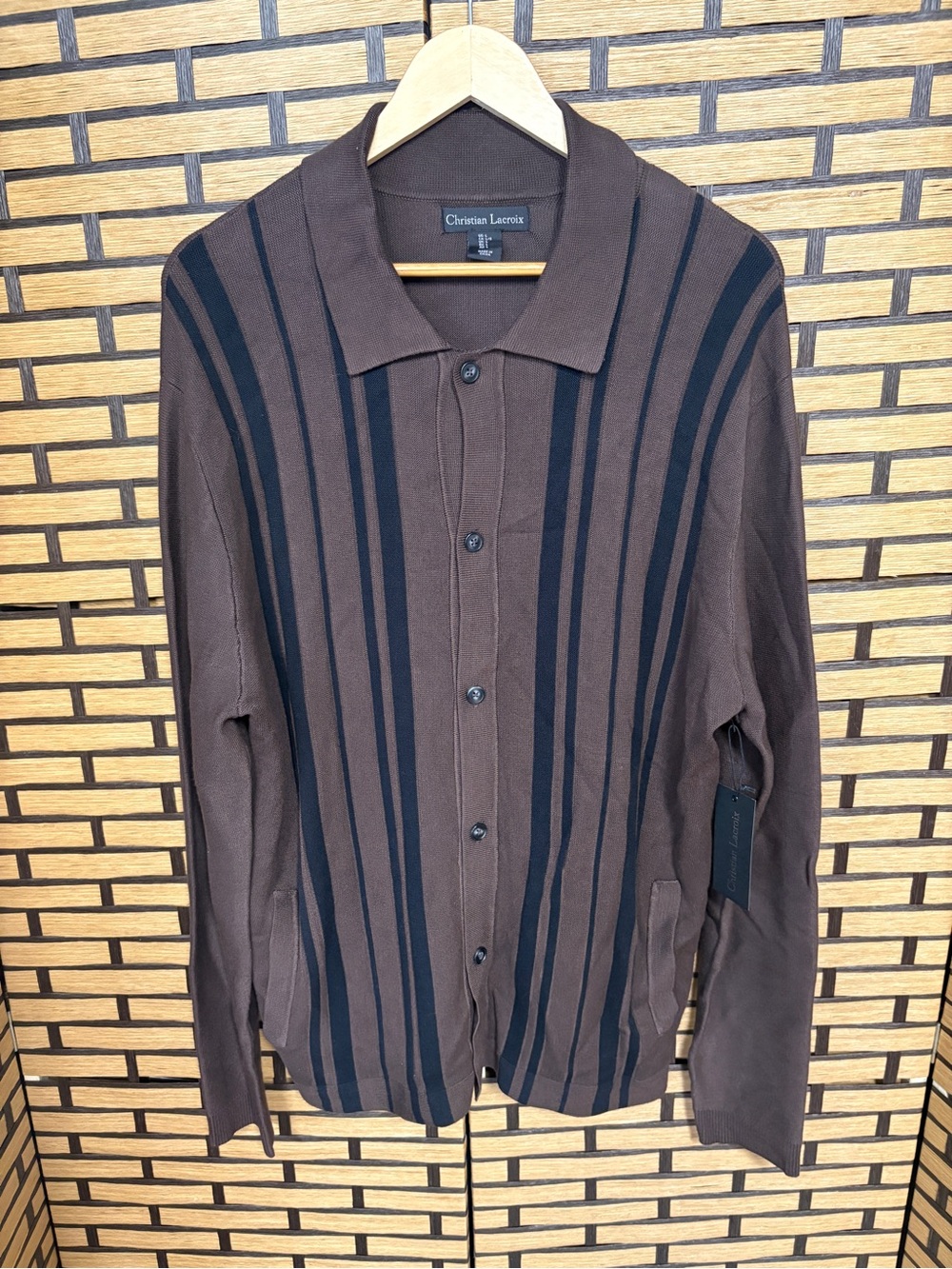 Christian lacroix brown and black stripe button front shirt/cardigan size large